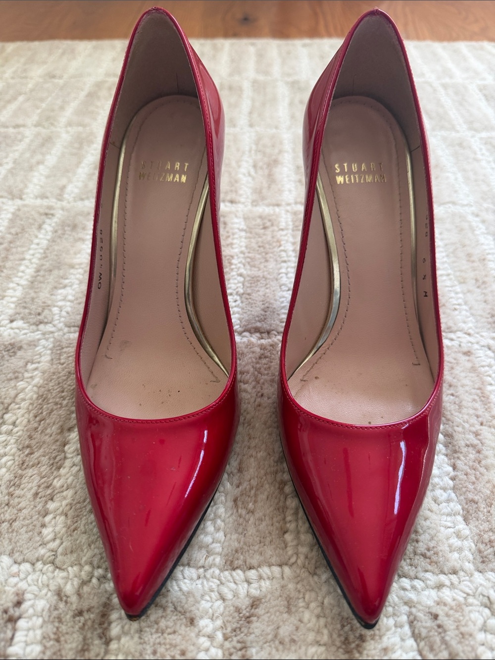 Stuart Weitzman Glossy Red Pointed-Toe Patent Pumps